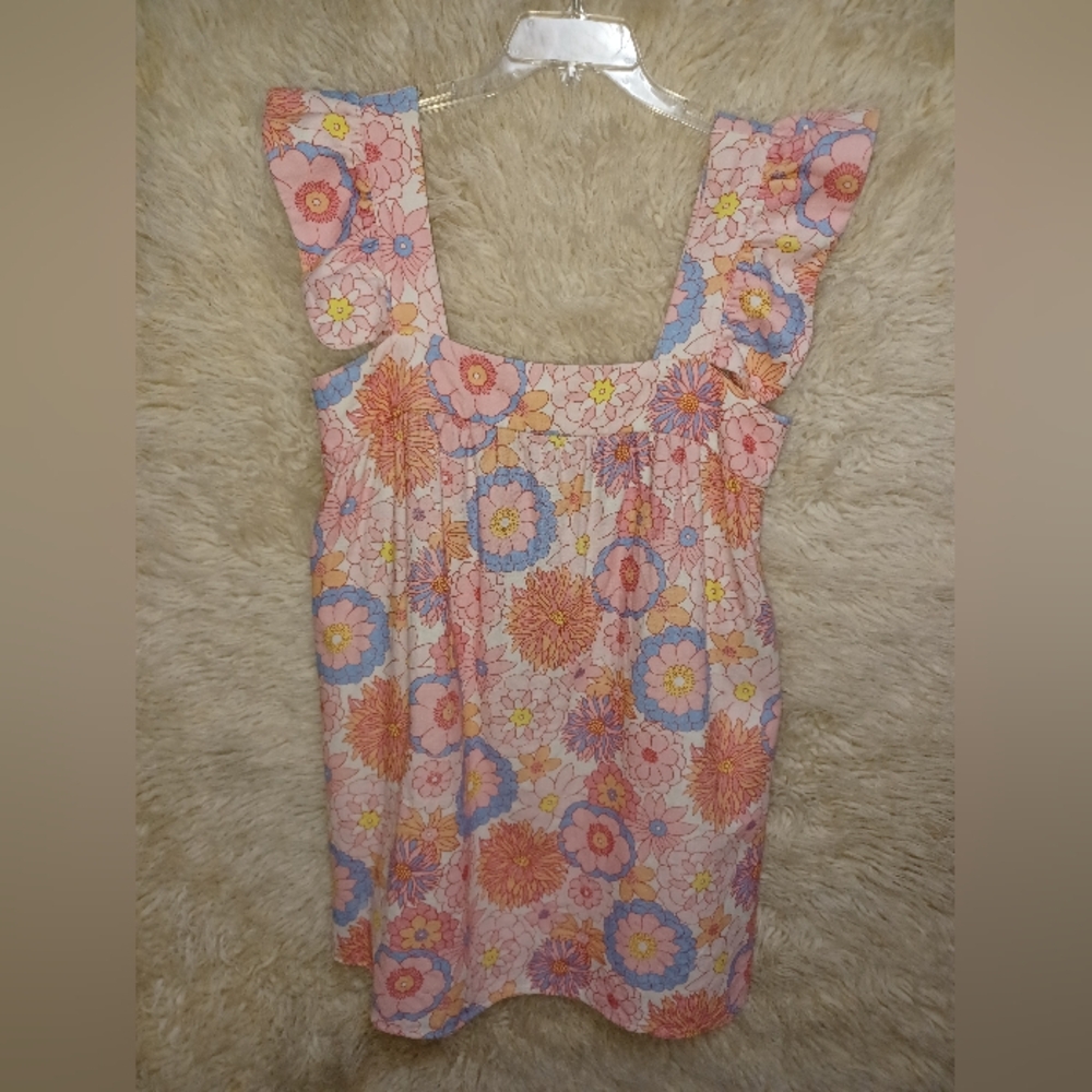 Floral Sleeveless Tuckernuck Ruffle Straps Dress 100% Linen - Picture 3 of 12